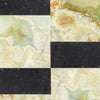 Alternating black and green onyx tiles in Modena in Green Onyx and Nero Marquina set