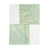 Four-tile arrangement of Modena in Ming Green 12X12 and Carrara White 6X12 Set
