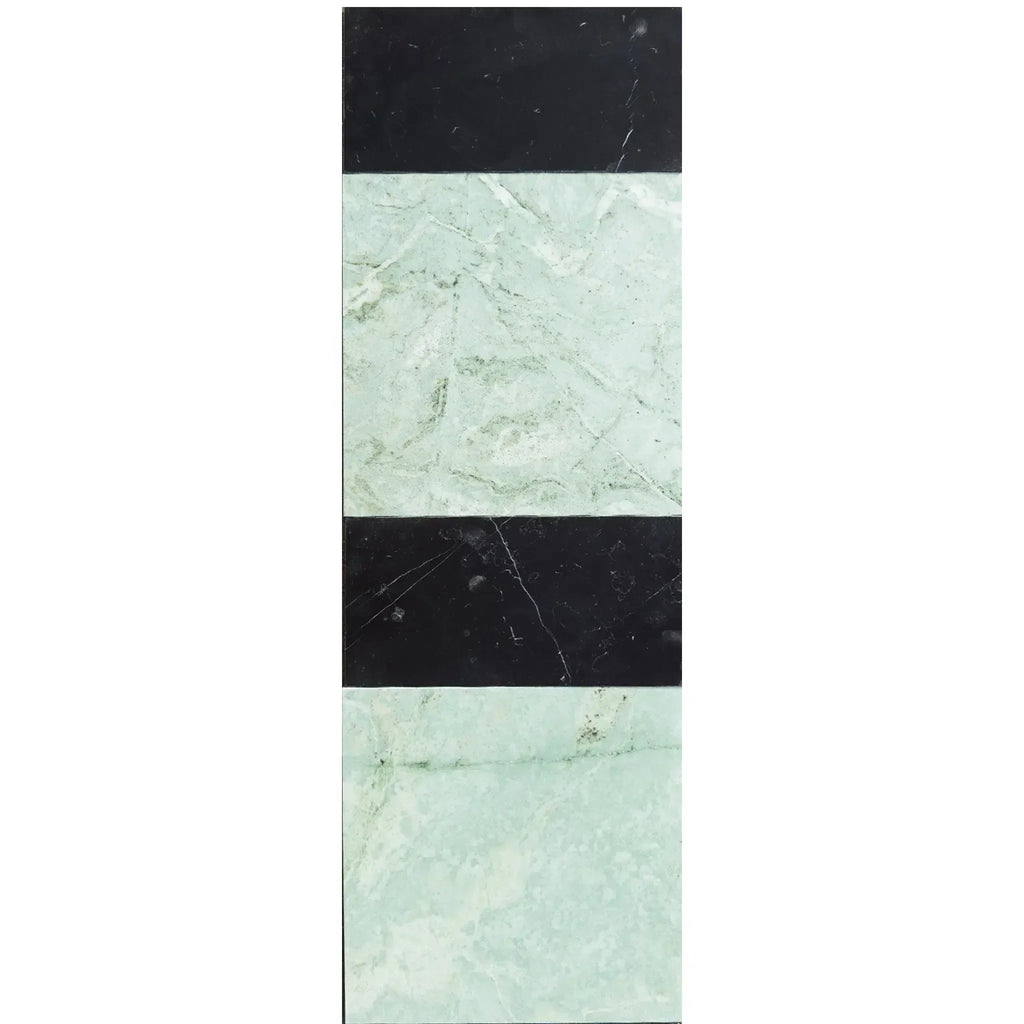 Rectangular marble tile with black stripes from Modena in Ming Green and Nero Marquina set