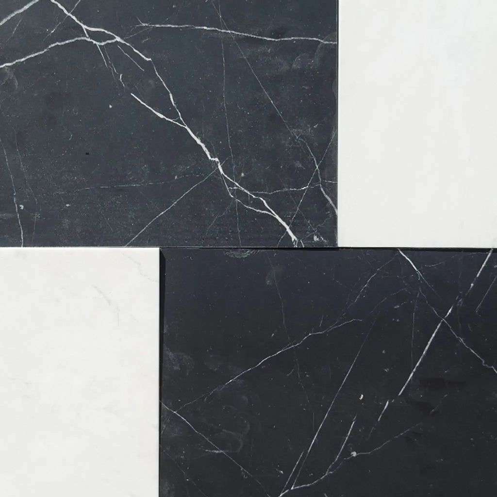 Black and white marble tiles from Modena in Nero Marquina and Carrara White set