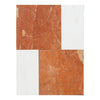 Four-tile arrangement of Modena in Rojo Alicante and Bianco Dolomite set