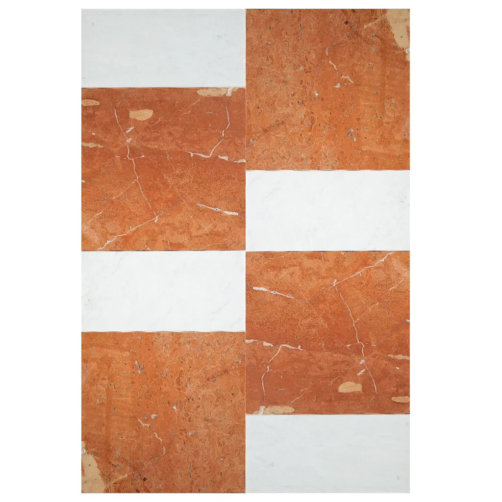 Orange and white checkered tile pattern in Modena in Rojo Alicante Set