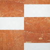 Red and white marble tile pattern in Modena in Rojo Alicante and Carrara White set