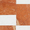Red and white marble tile pattern in Modena in Rojo Alicante 12X12 and Carrara White 6X12 Set