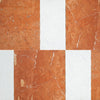 Orange and white marble tile pattern showcasing Modena in Rojo Alicante 12X12 and Carrara White 6X12 Set