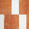 Orange and white marble tile pattern showcasing Modena in Rojo Alicante 12X12 and Carrara White 6X12 Set