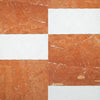 Red and white marble tile pattern in Modena in Rojo Alicante and Carrara White set