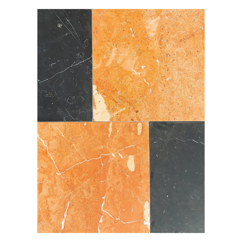 Four marble tiles from the Modena in Rojo Alicante and Nero Marquina set