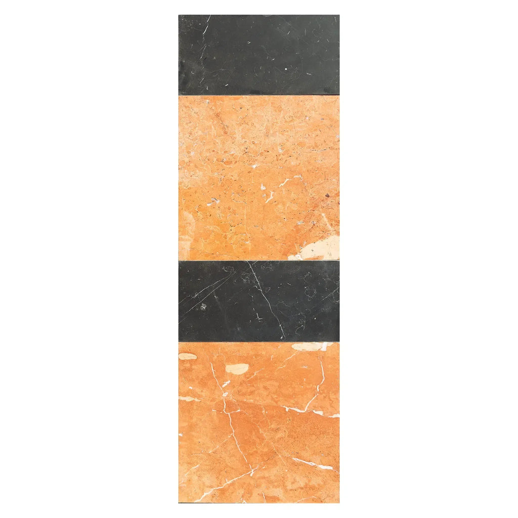 Rectangular marble tile with black stripes from Modena in Rojo Alicante and Nero Marquina set