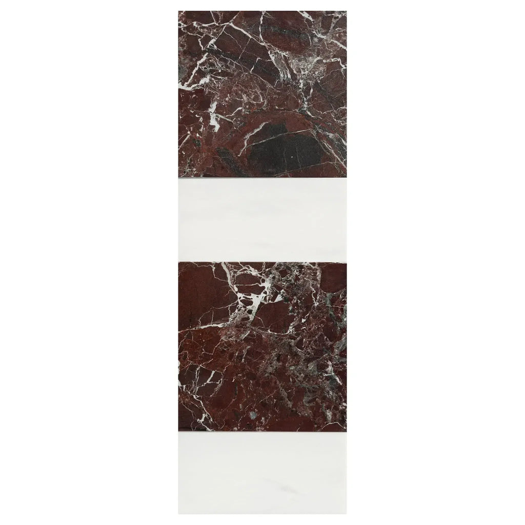 Maroon and white marble tile from Modena in Rosso Levanto and Bianco Dolomite set