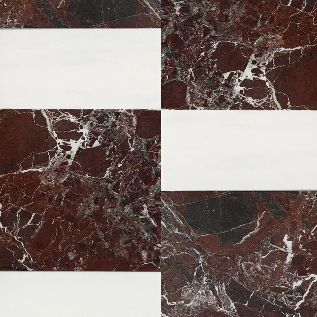 Red Marble and White Tile Pattern in Modena in Rosso Levanto and Bianco Dolomite Set