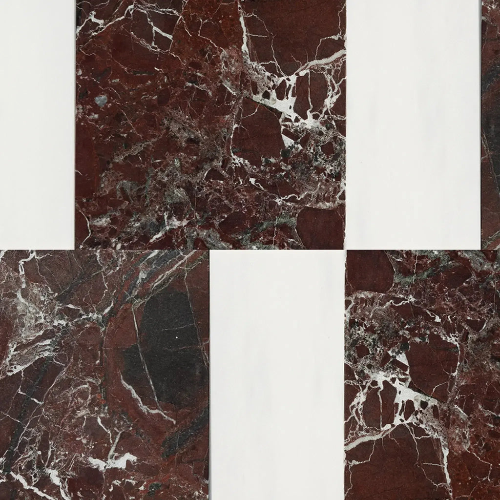 Red marble and white tile pattern in Modena in Rosso Levanto and Bianco Dolomite set