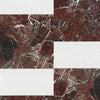 Red and white marble tile pattern in Modena in Rosso Levanto and Carrara White Set