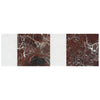 Red marble tile samples from Modena in Rosso Levanto and Carrara White set