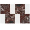 Red and white marble tile pattern of Modena in Rosso Levanto and Carrara White set