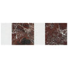 Red marble tile samples from Modena in Rosso Levanto and Carrara White set