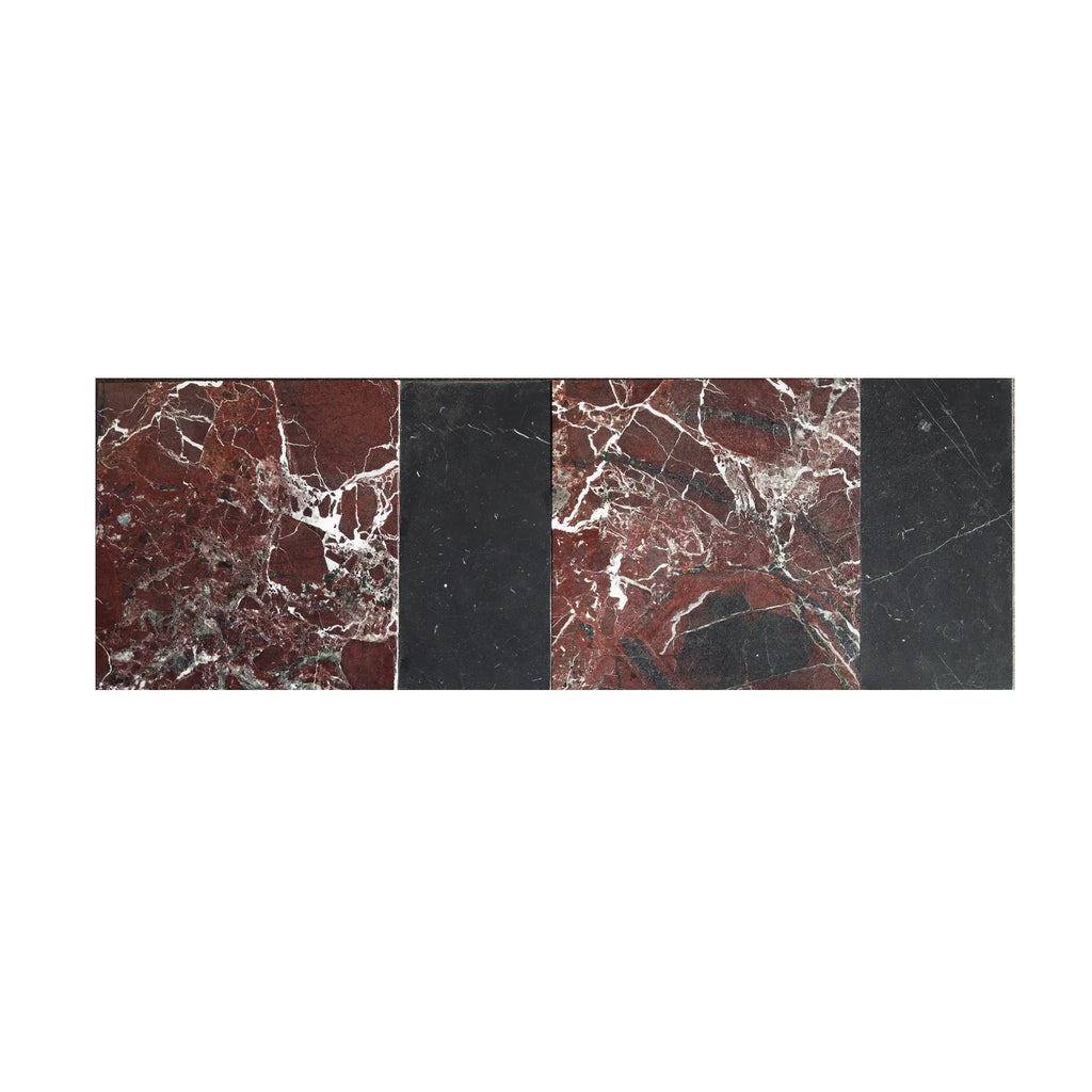 Rectangular marble tile pattern of Modena in Rosso Levanto and Nero Marquina set