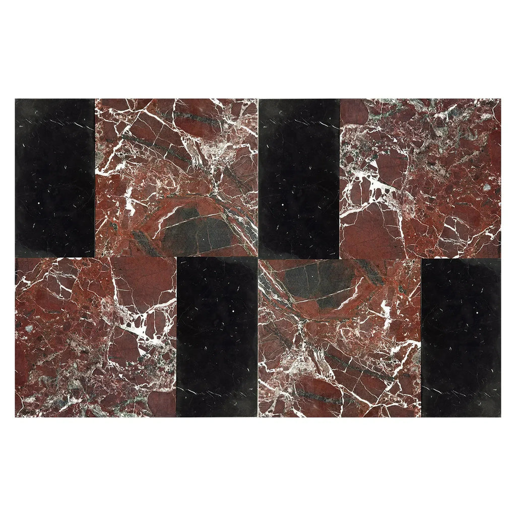 Red and black marble tile pattern of Modena in Rosso Levanto and Nero Marquina Set