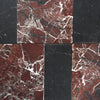 Polished marble tile pattern in Modena in Rosso Levanto and Nero Marquina set