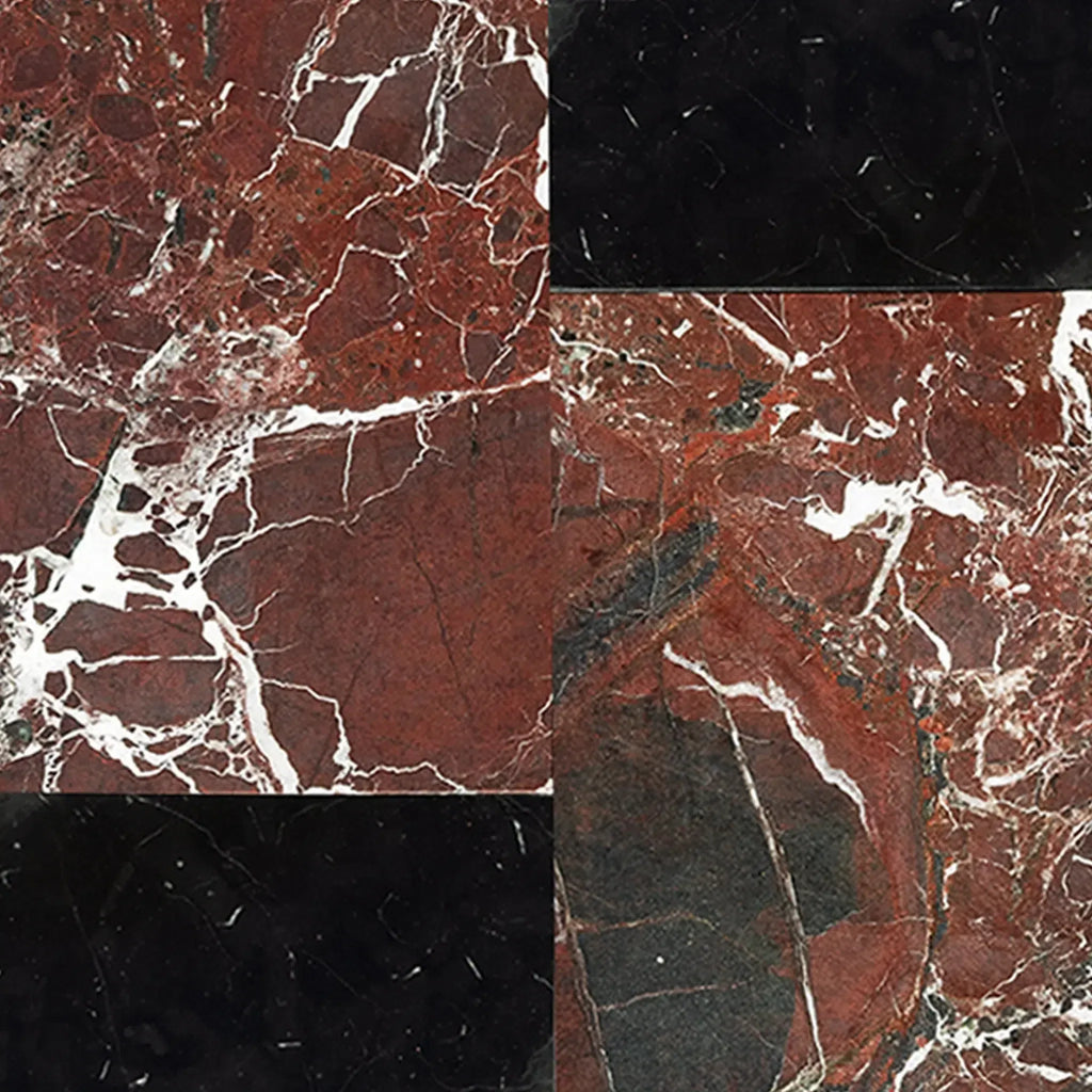 Polished red and black marble tiles in Modena in Rosso Levanto and Nero Marquina Set