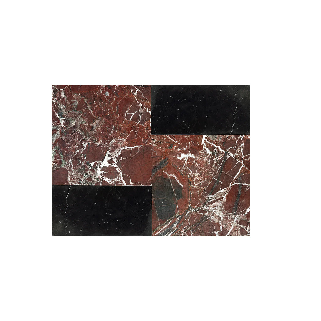 Red and black marble tile pattern in Modena in Rosso Levanto and Nero Marquina set