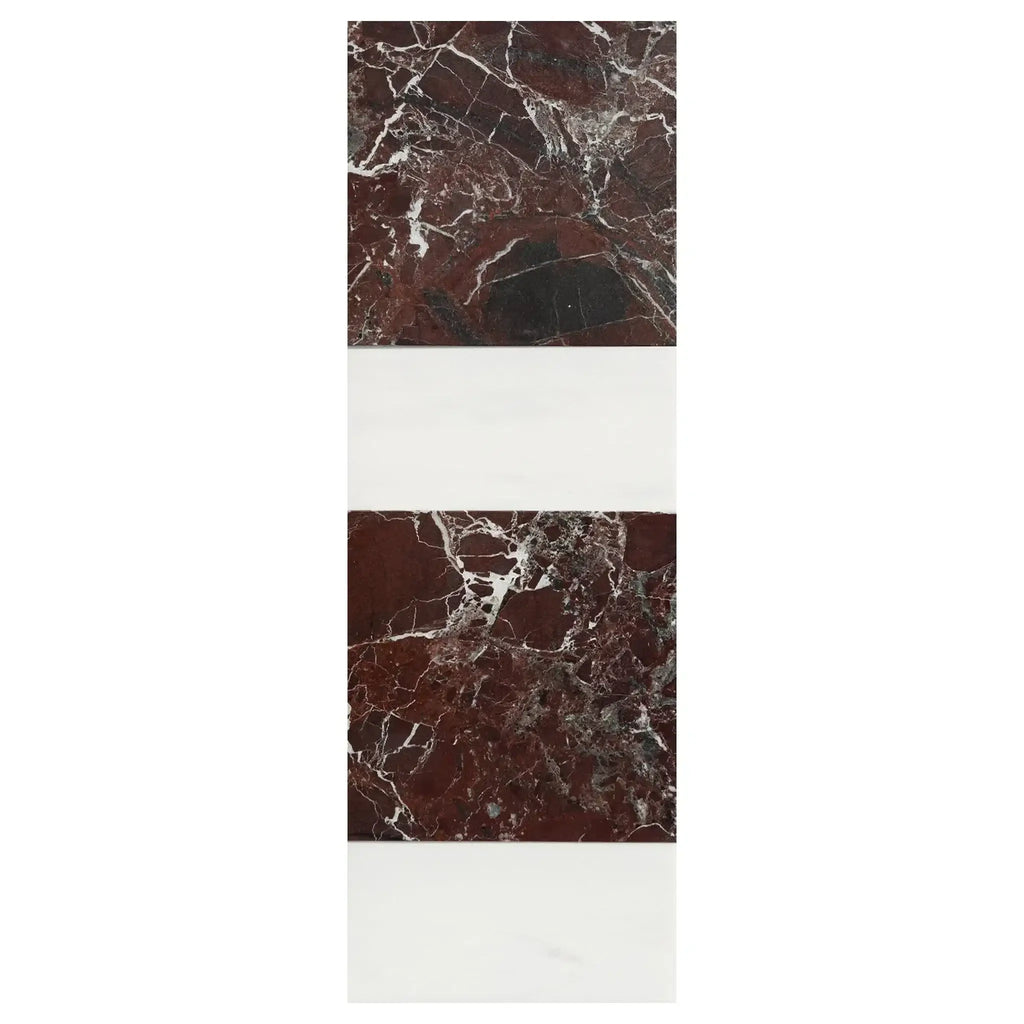 Maroon and white marble tile from Modena in Rosso Levanto and Bianco Dolomite set