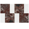 Red and white marble tile pattern of Modena in Rosso Levanto and Carrara White set