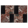 Red and black marble tile pattern of Modena in Rosso Levanto and Nero Marquina Set