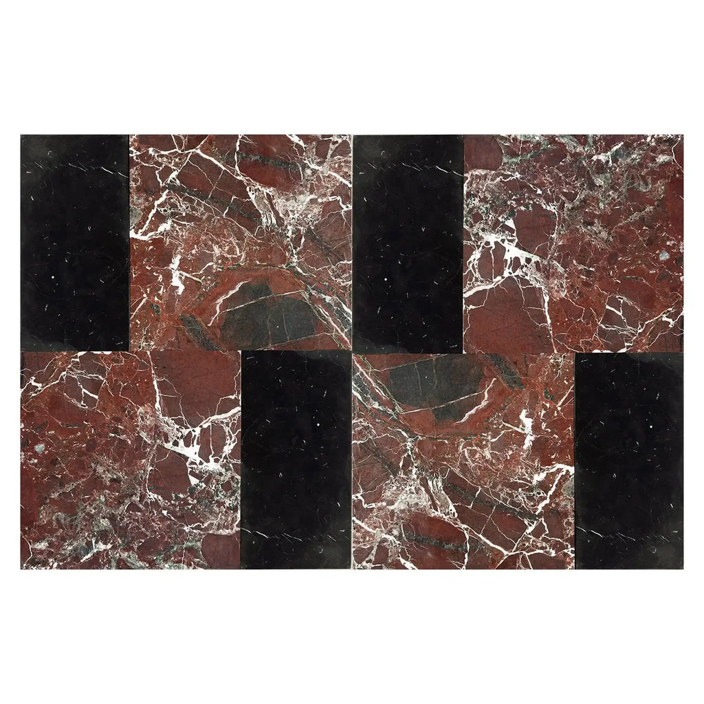 Red and black marble tile pattern of Modena in Rosso Levanto and Nero Marquina Set