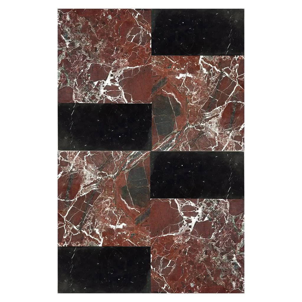 Red and black marble tile pattern in Modena in Rosso Levanto and Nero Marquina set