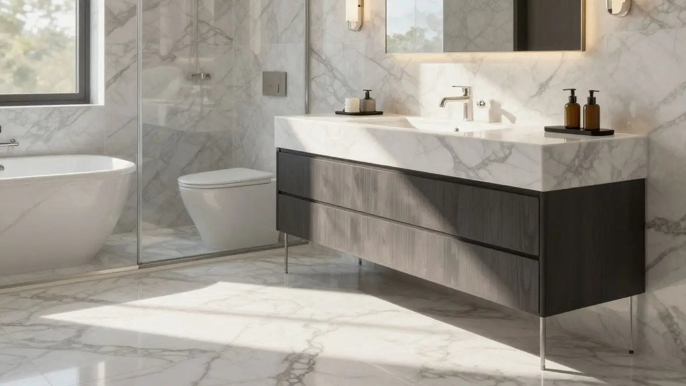 Bathroom with elegant marble tiles