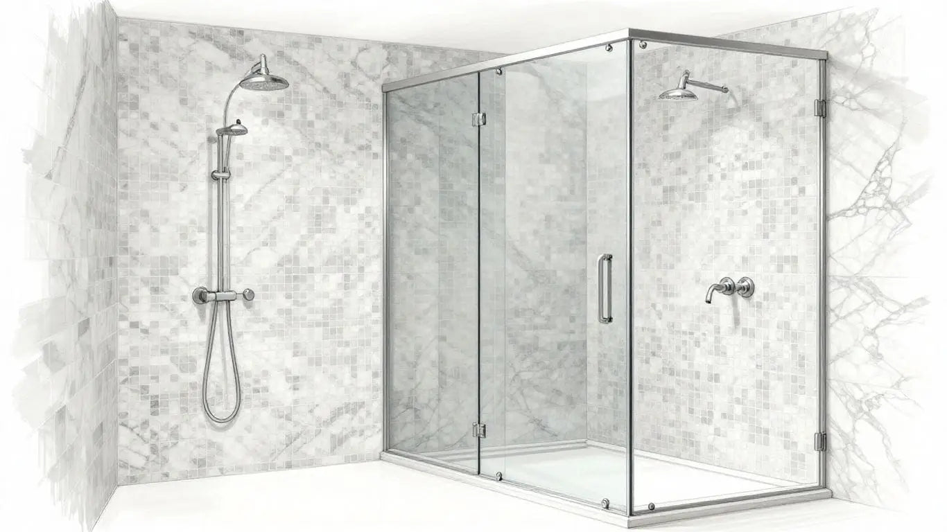 Carrara marble mosaic tile shower in modern bathroom