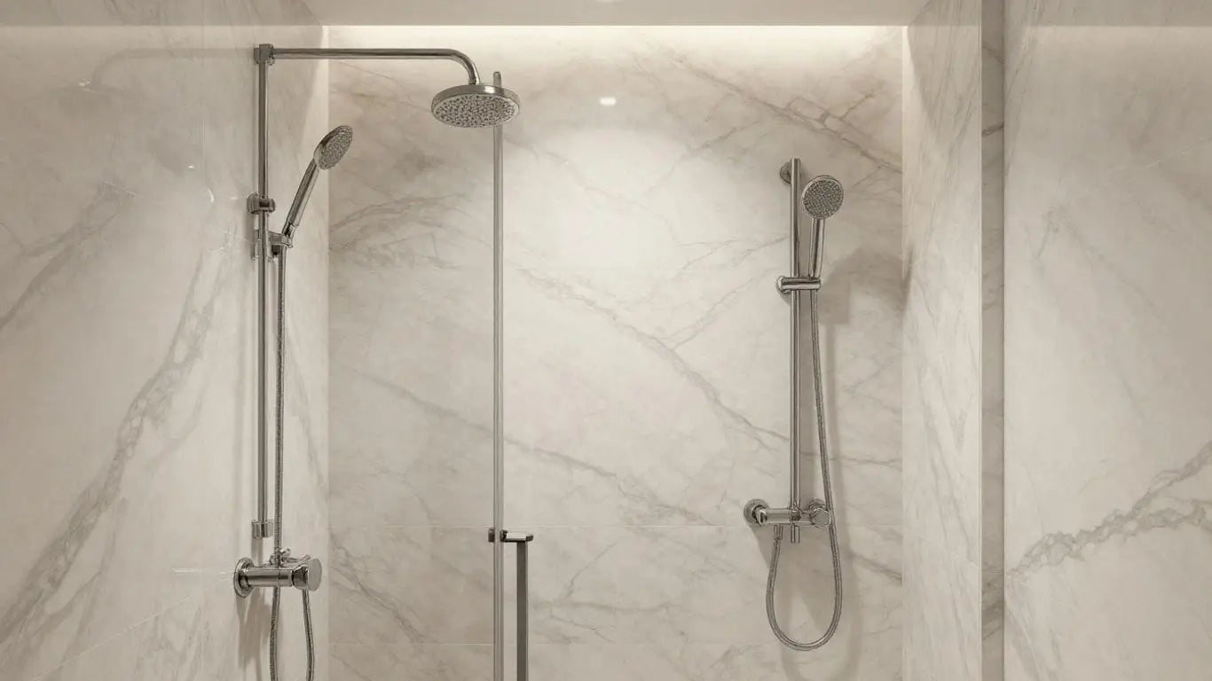 Sketch of a luxurious marble shower interior.