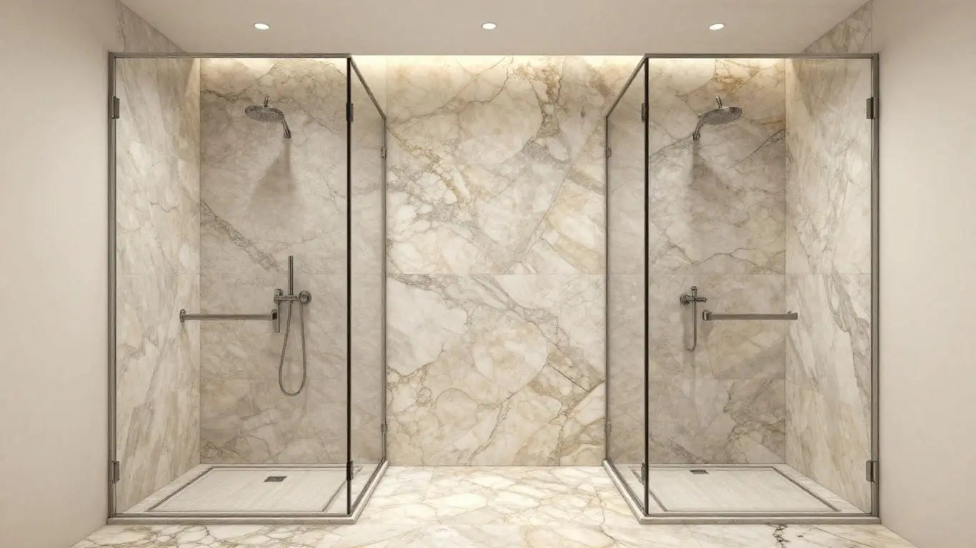 Marble and limestone walk-in shower sketch