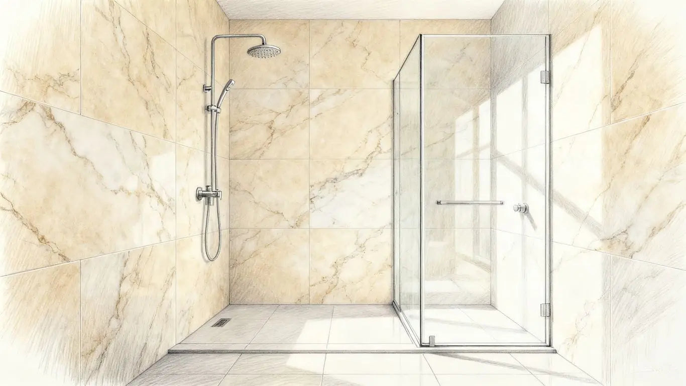 Bathroom vanity with marble tiling