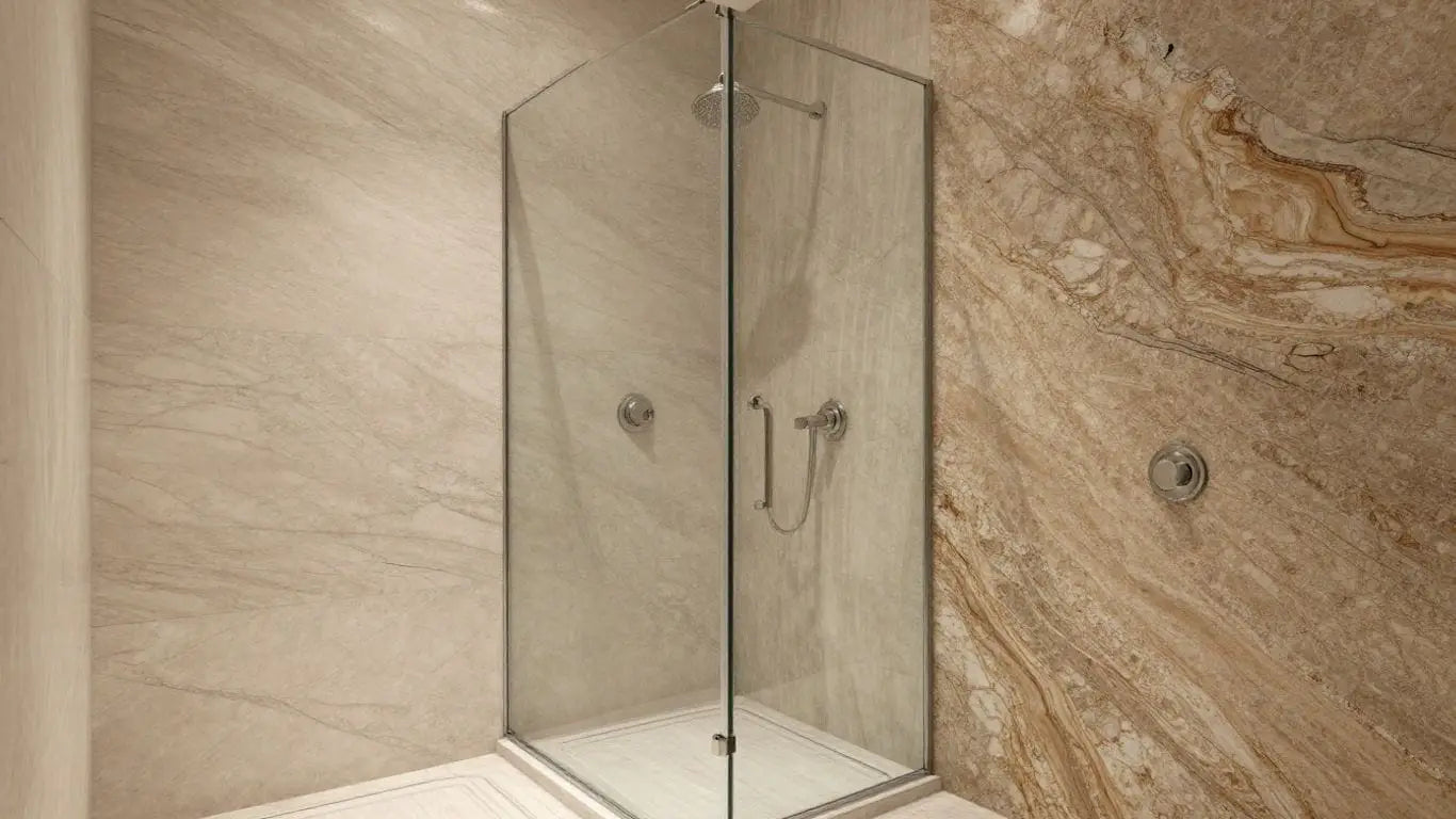 Marble and limestone walk-in shower sketch.