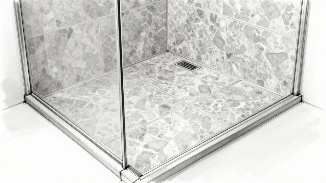 Silver travertine tiles on a shower floor