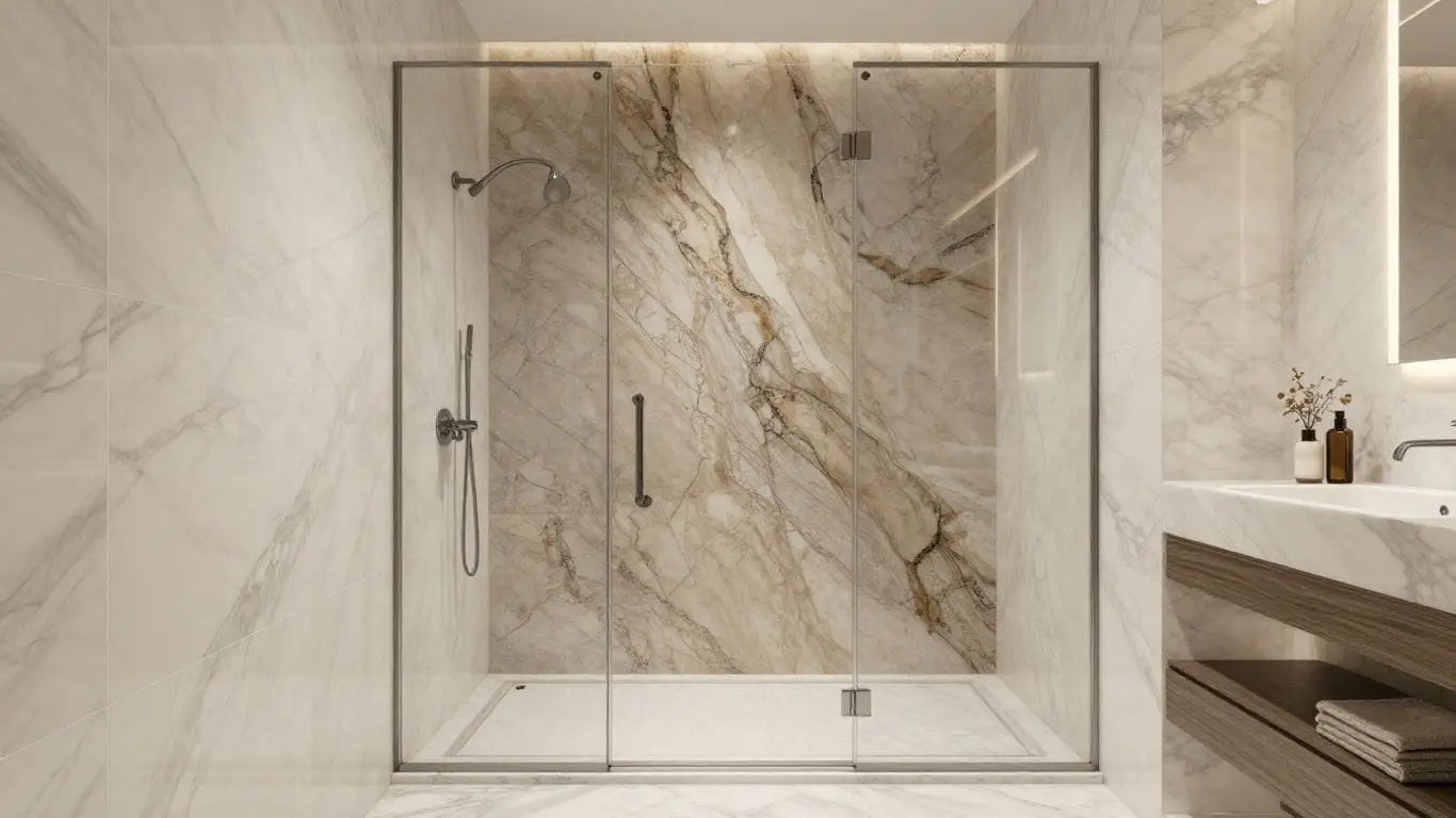 Marble and limestone walk-in shower sketch