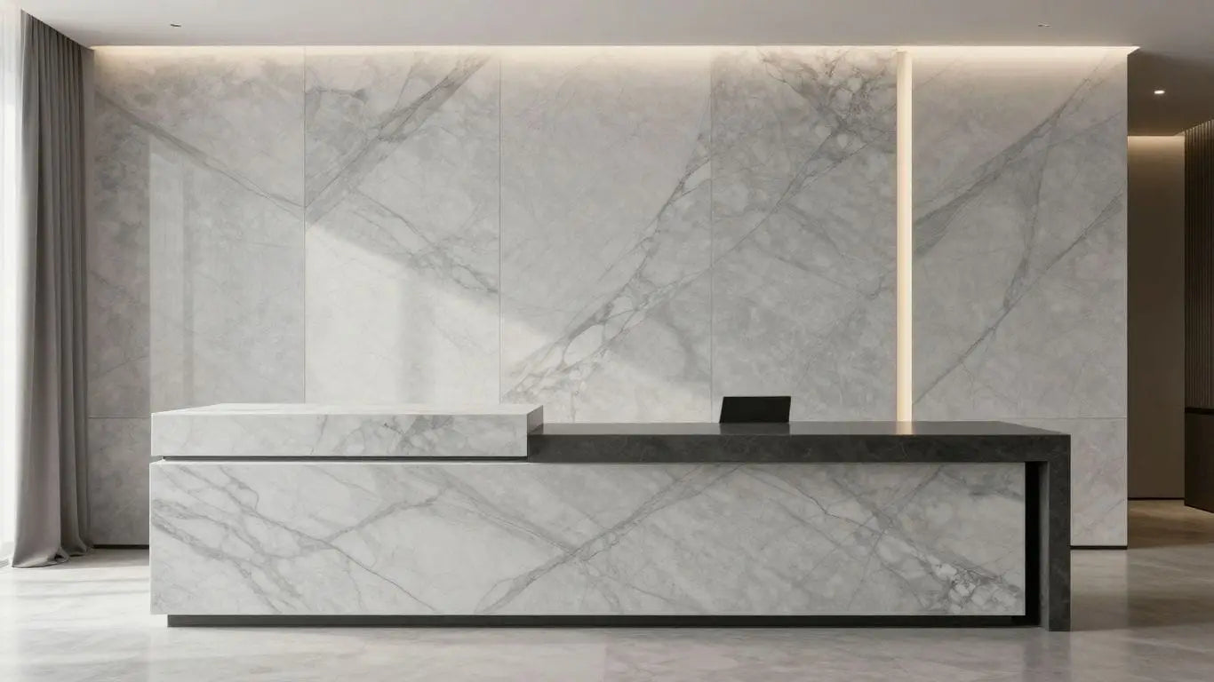 Tundra Gray marble in a modern interior design sketch.