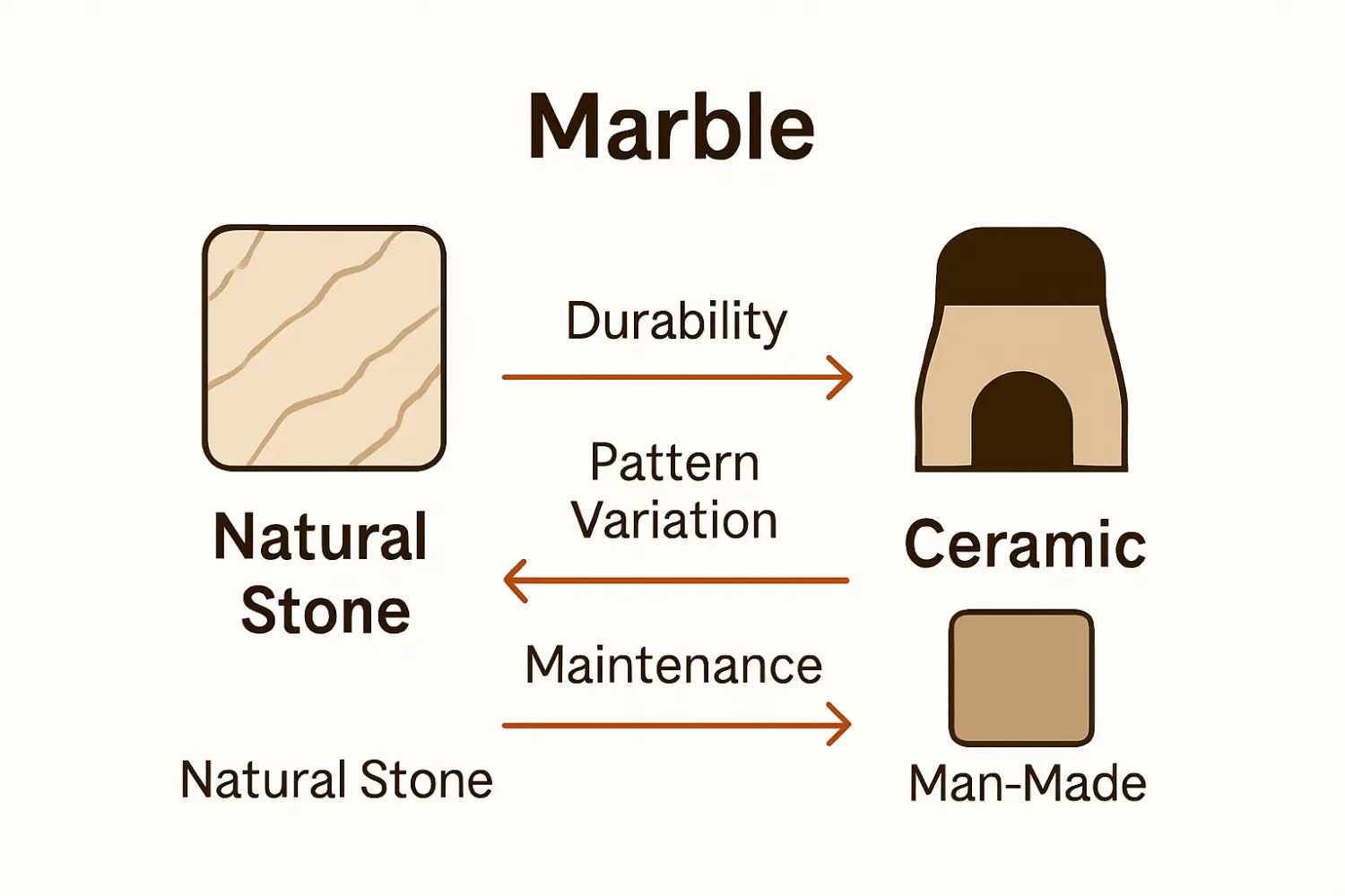 Infographic comparing marble and ceramic tiles