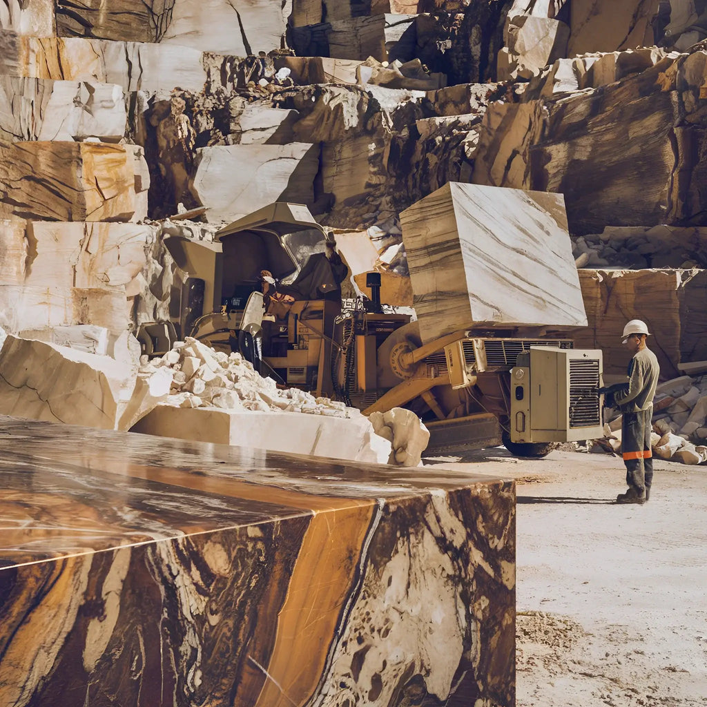 Marble quarry with heavy machinery for Natural Stone extraction and processing