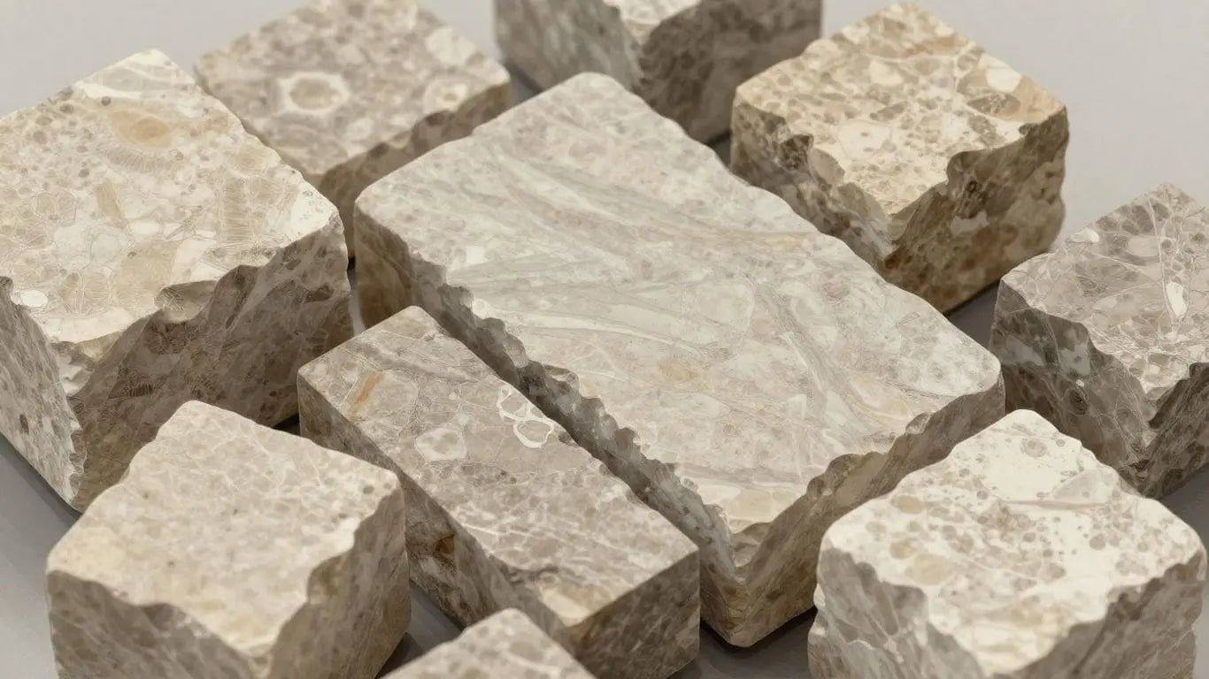 Sketch of St Maximin limestone blocks with natural variations.