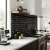 Black marble mosaic tile backsplash with geometric grid pattern in nero marquina polished or honed finish