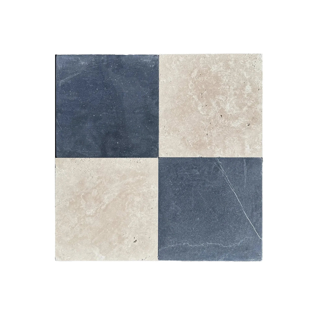 Four-square checkered tile of Nero Marquina Black Marble 12X12 Tumbled product
