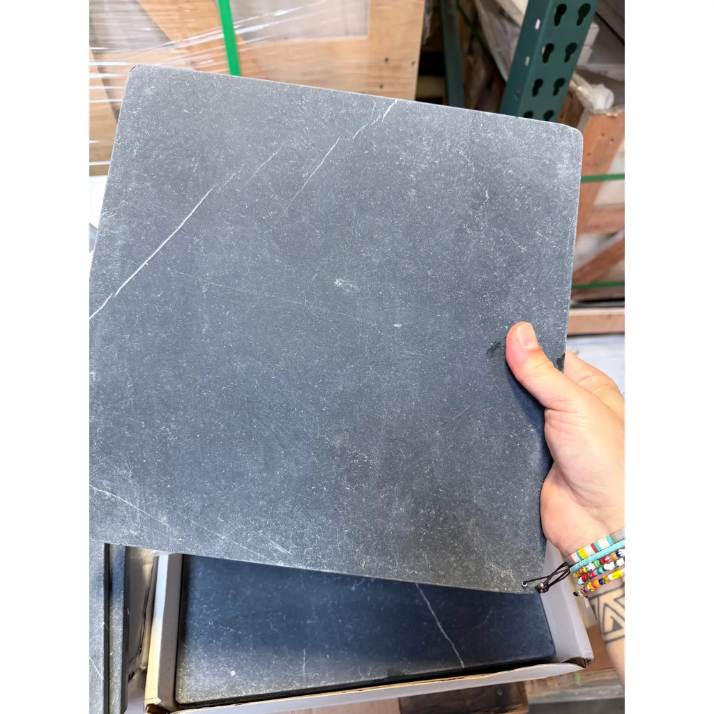 Nero Marquina black marble 12x12 tumbled tile coaster set