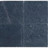 Four dark Nero Marquina Marble 12X12 Tumbled tiles showcasing elegant design