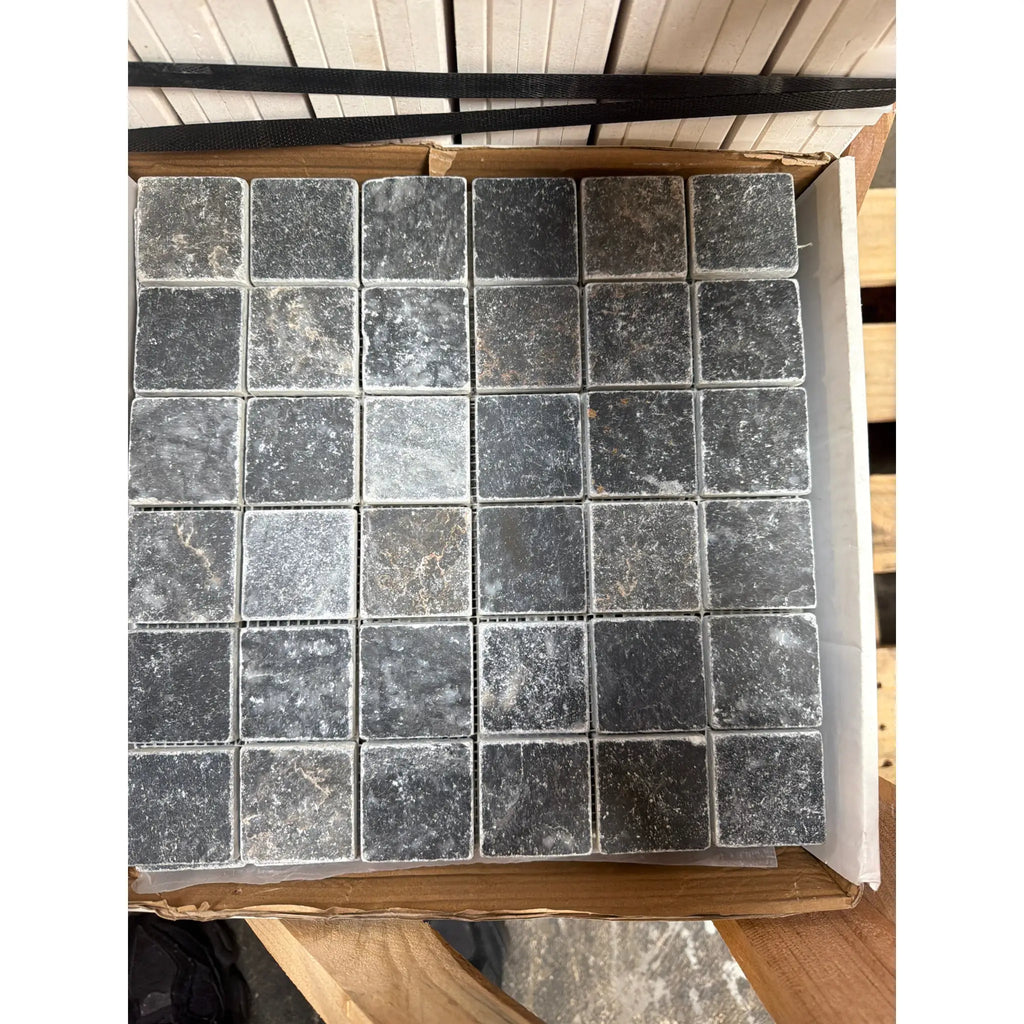 Nero Marquina Marble 2x2 tumbled dark gray square mosaic tiles