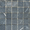Gray marble mosaic tiles in Nero Marquina Marble 2X2 Tumbled product display
