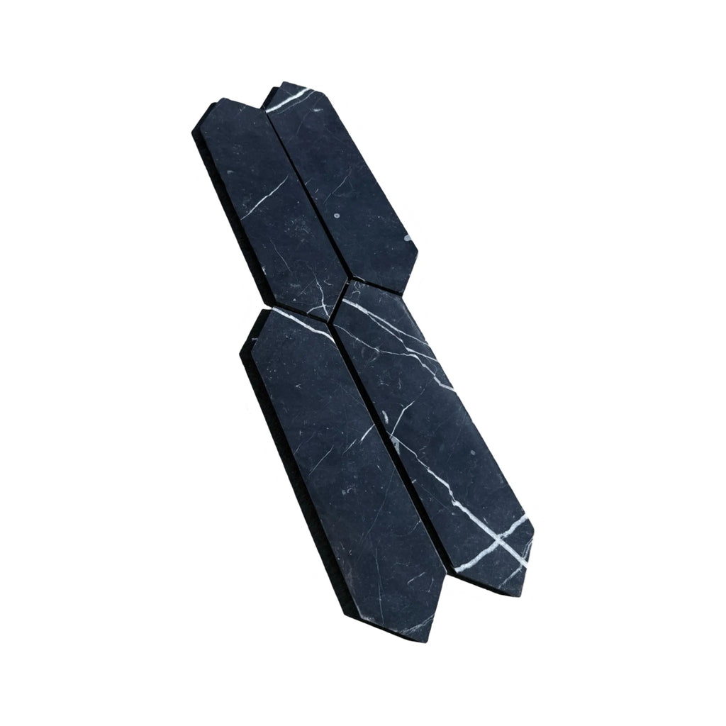 Black marble picket tile mosaic in Nero Marquina Marble 3’’ X 12’’ format