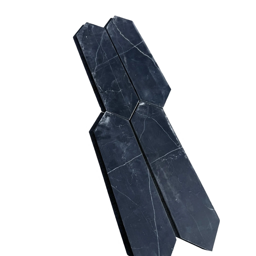 Dark marble picket tiles of Nero Marquina Marble 3’’ X 12’’ Picket Mosaic design